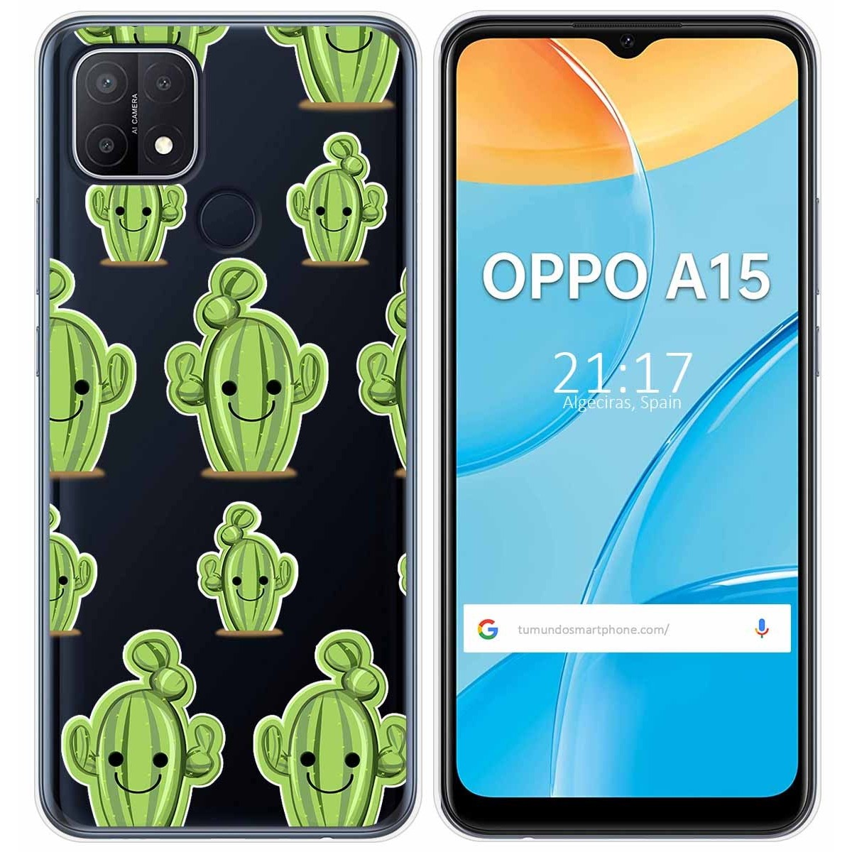 Funda Gel Transparente para Oppo A15 diseño Cactus Dibujos
