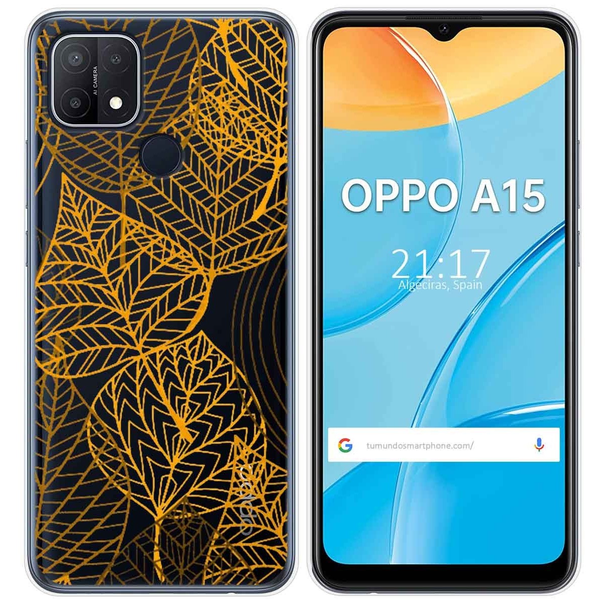 Funda Gel Transparente para Oppo A15 diseño Hojas Dibujos