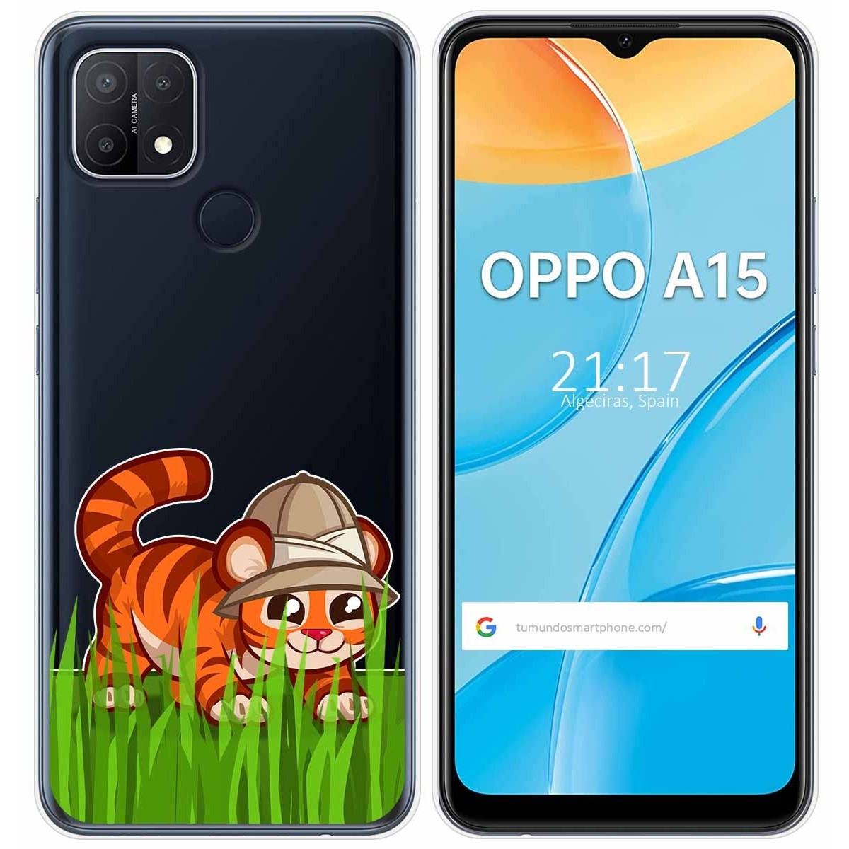 Funda Gel Transparente para Oppo A15 diseño Tigre Dibujos