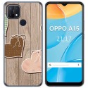 Funda Gel Tpu para Oppo A15 diseño Corazones Madera Dibujos