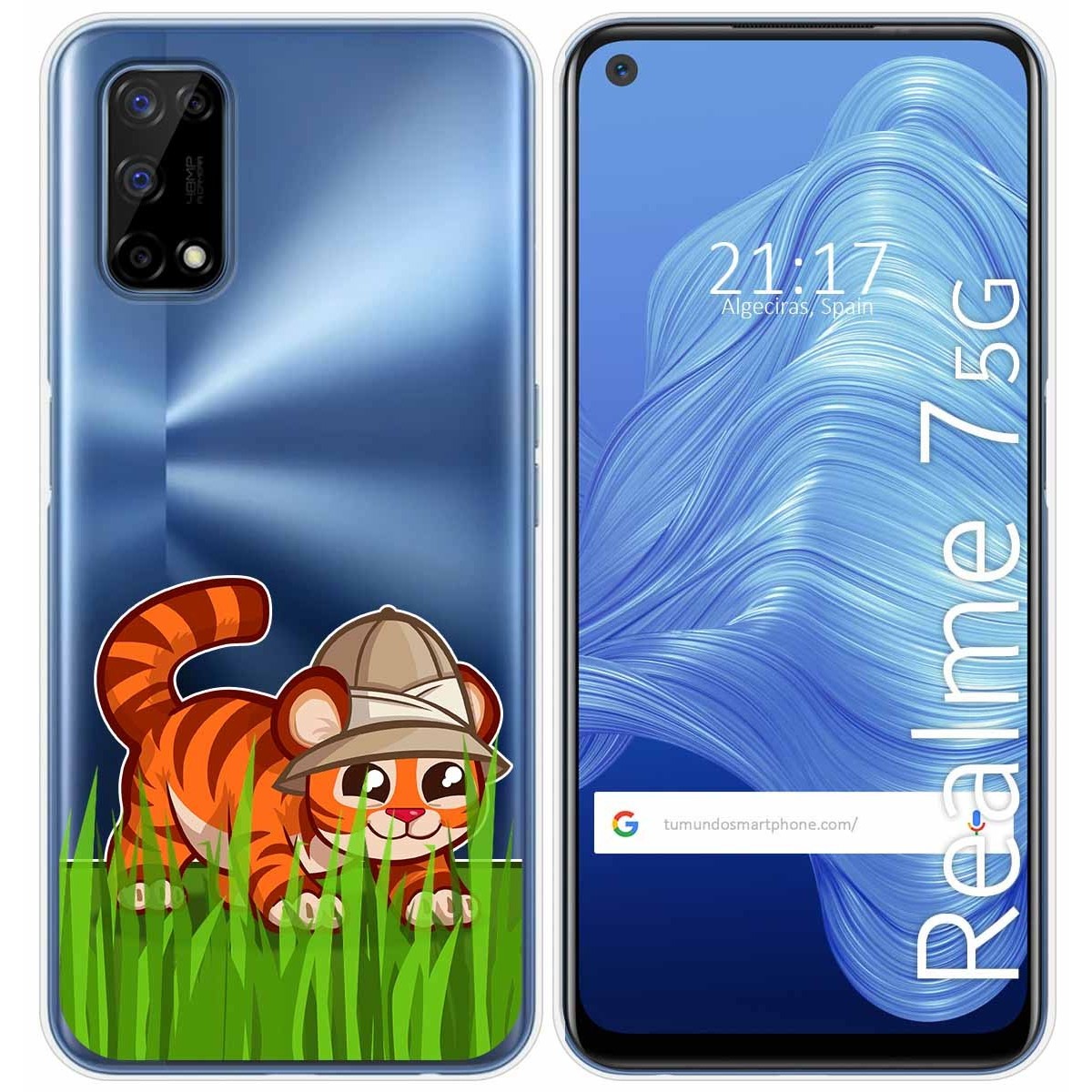 Funda Gel Transparente para Realme 7 5G diseño Tigre Dibujos