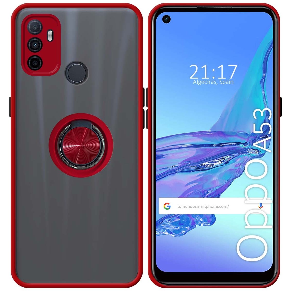 Funda Mate con Borde Rojo y Anillo Giratorio 360 para Oppo A53 / A53s
