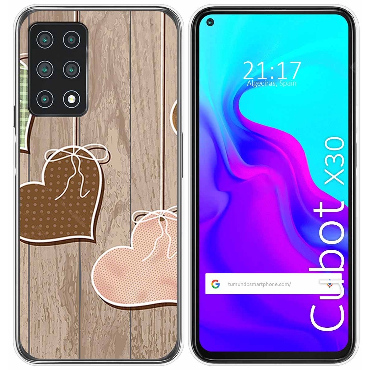 Funda Gel Tpu para Cubot X30 diseño Corazones Madera Dibujos