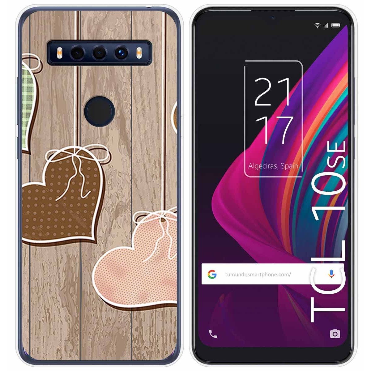 Funda Gel Tpu para TCL 10 SE diseño Corazones Madera Dibujos