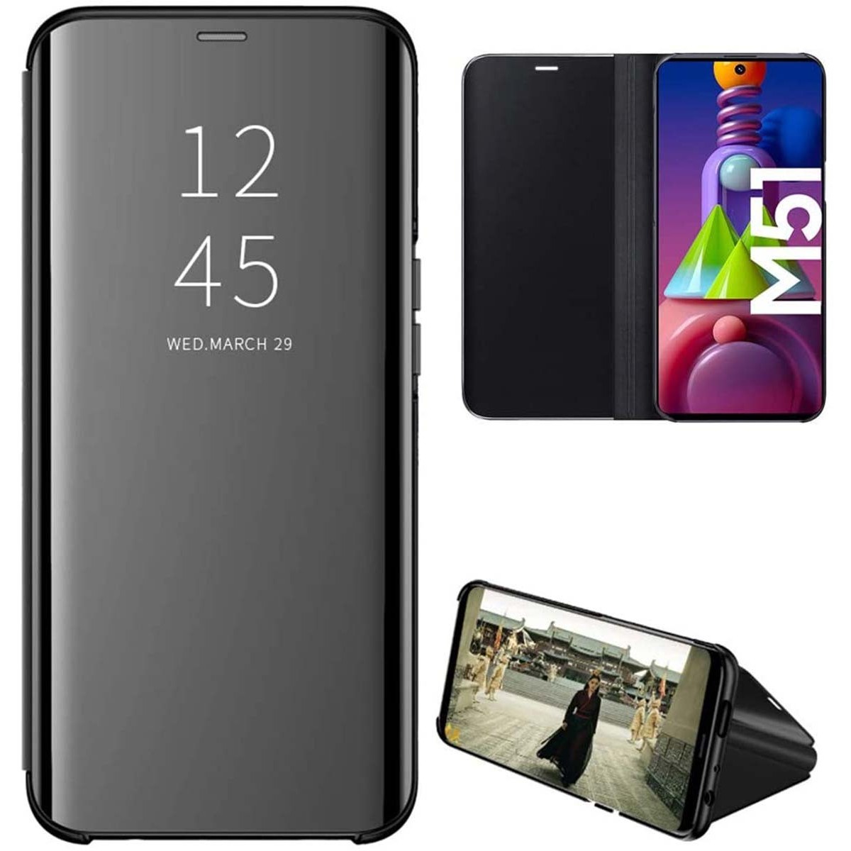 Funda Flip Cover Clear View para Samsung Galaxy M51 color Negra