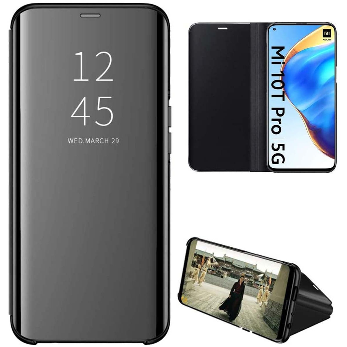 Funda Flip Cover Clear View para Xiaomi Mi 10T / MI 10T Pro color Negra