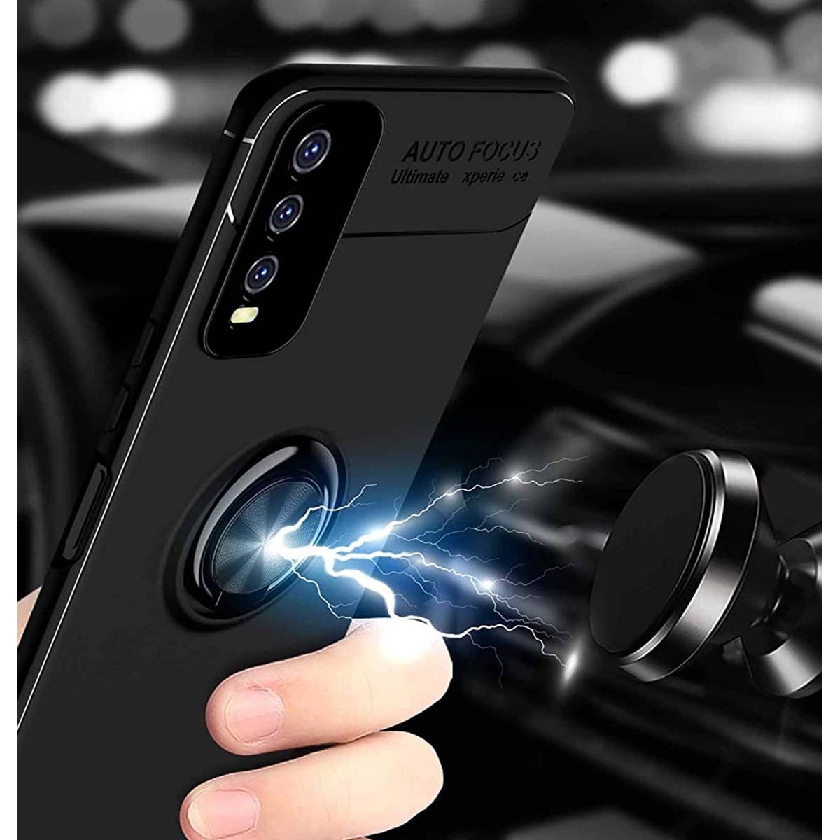 Funda Magnetica Soporte con Anillo Giratorio 360 para Vivo Y20s / Y11s Negra