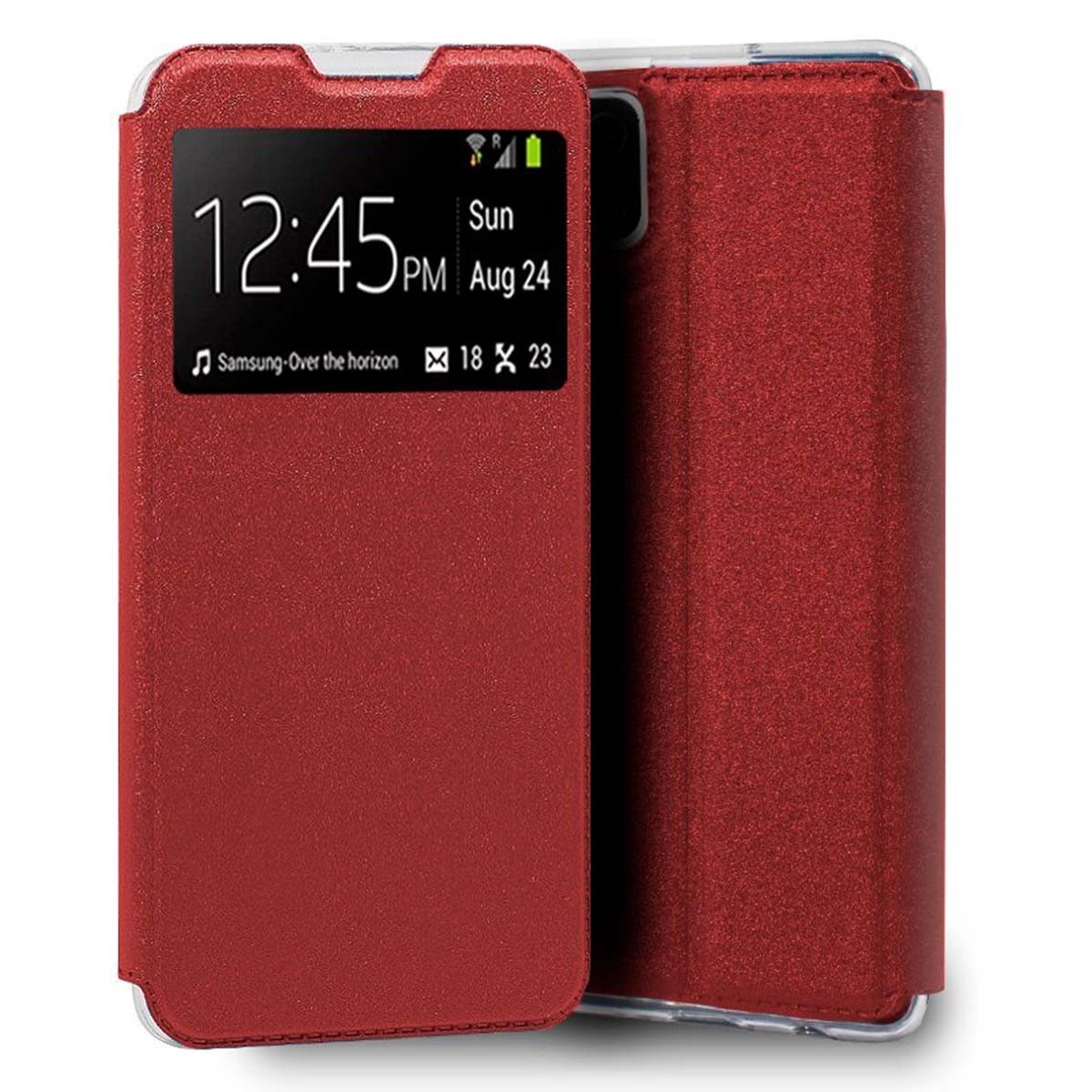 Funda Libro Soporte con Ventana para Samsung Galaxy A12 / M12 color Roja