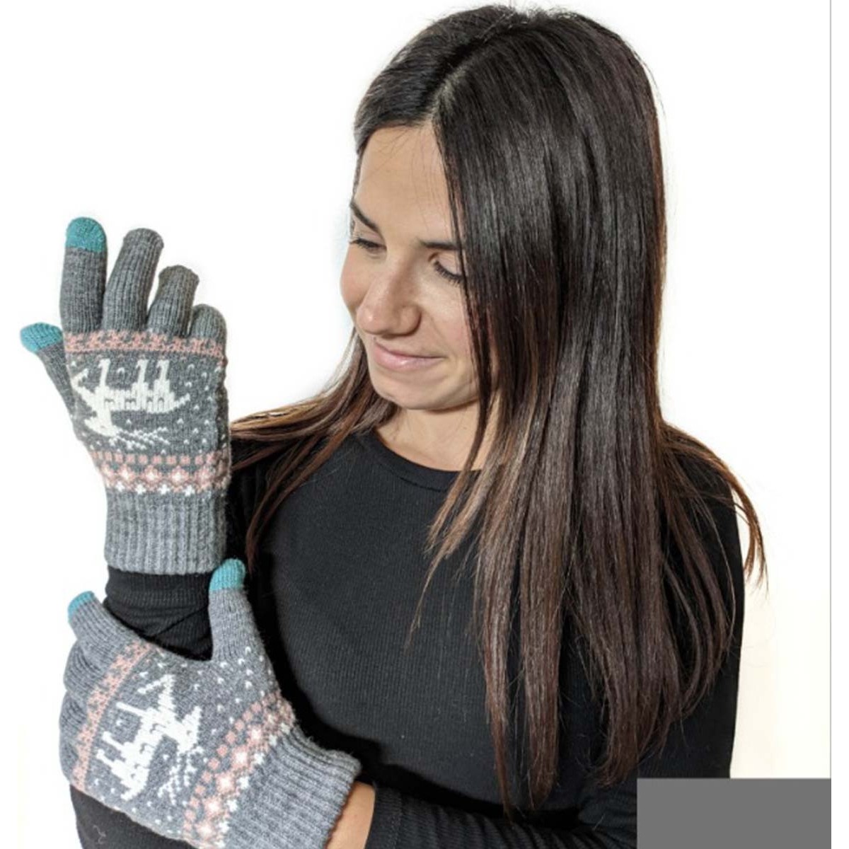 Guantes para Pantallas Táctiles Color Gris - Rosa Unisex