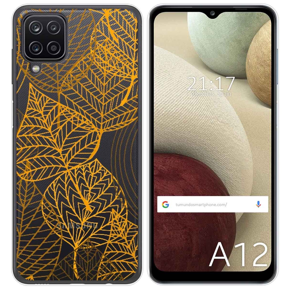 Funda Gel Transparente para Samsung Galaxy A12 / M12 diseño Hojas Dibujos
