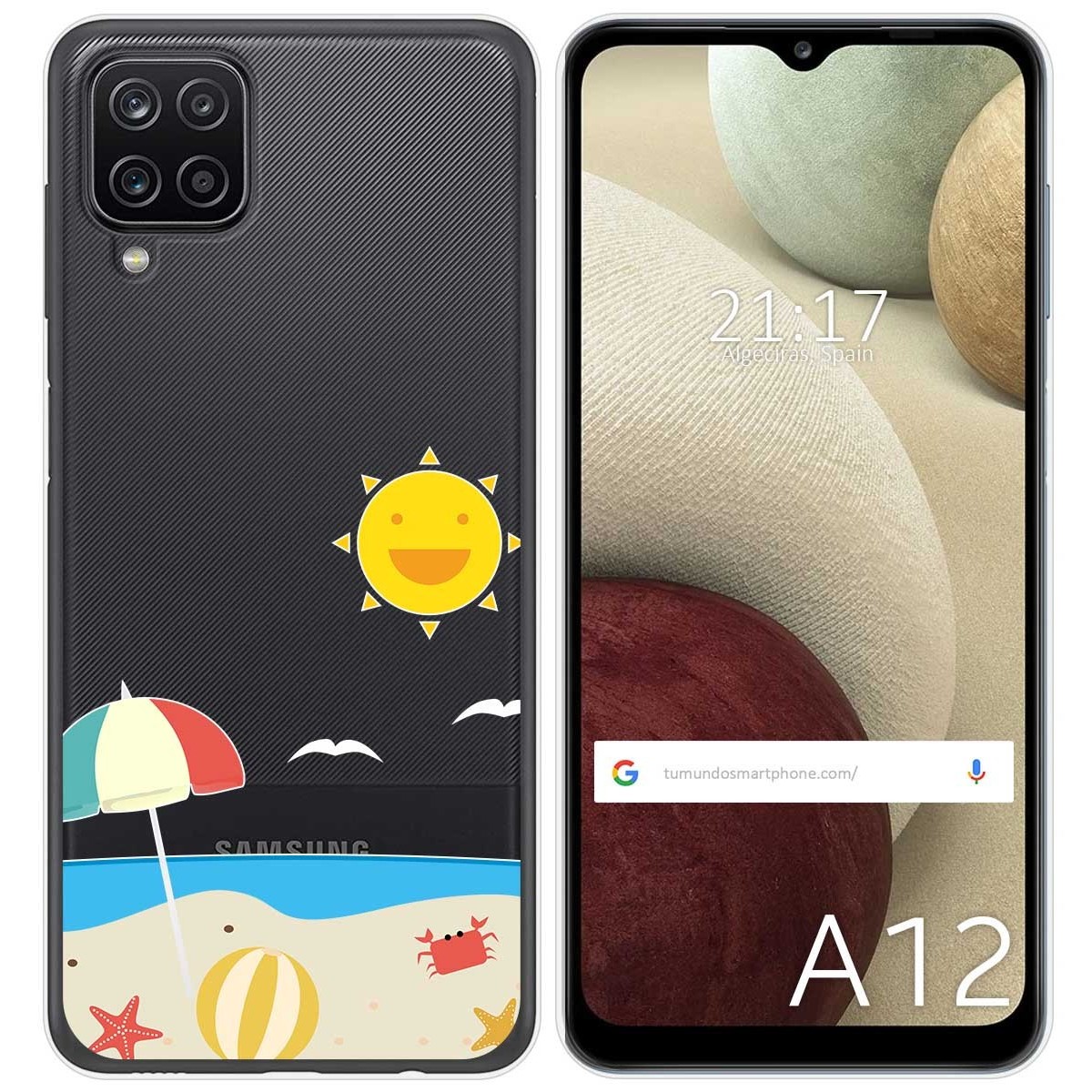 Funda Gel Transparente para Samsung Galaxy A12 / M12 diseño Playa Dibujos