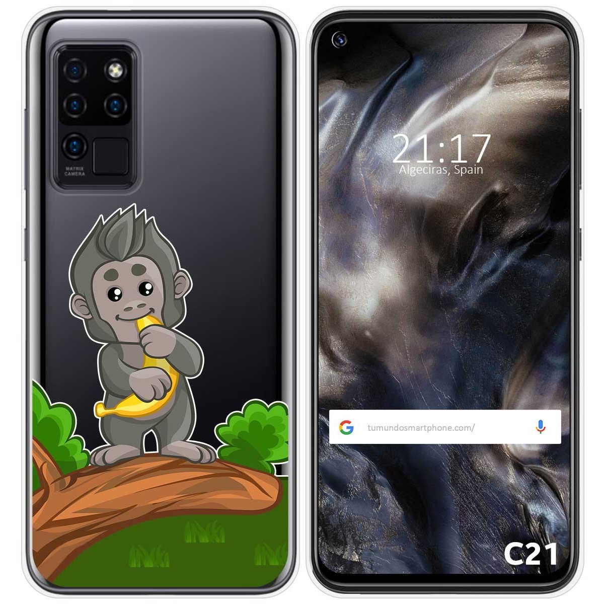 Funda Gel Transparente para Oukitel C21 diseño Mono Dibujos