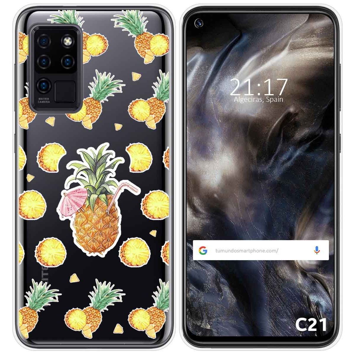 Funda Gel Transparente para Oukitel C21 diseño Piña Dibujos