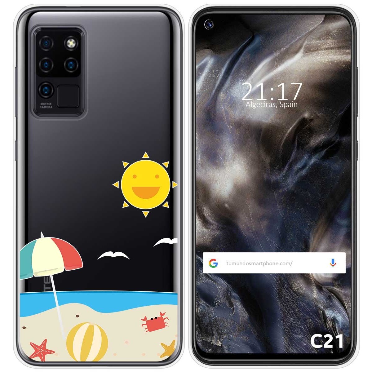 Funda Gel Transparente para Oukitel C21 diseño Playa Dibujos