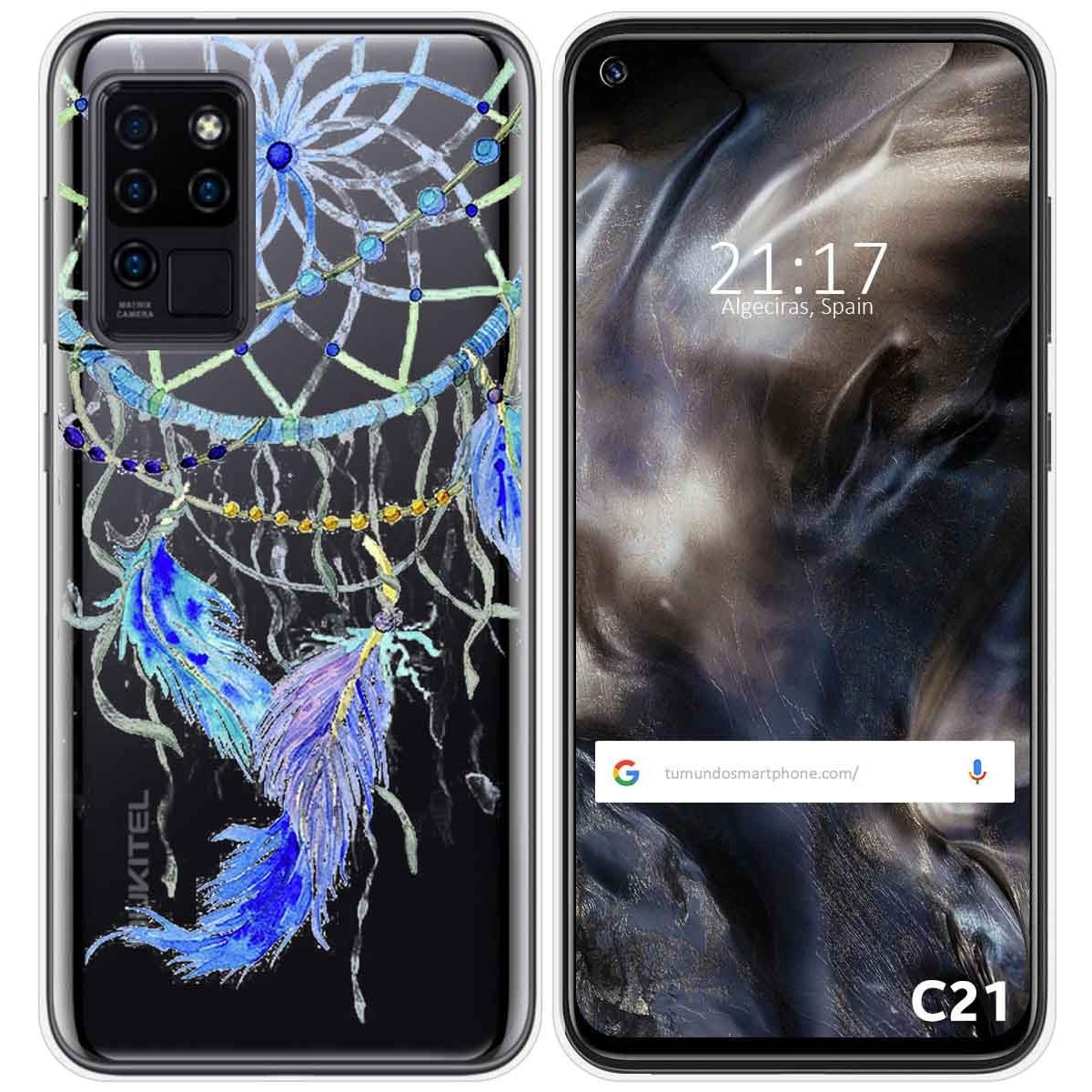 Funda Gel Transparente para Oukitel C21 diseño Plumas Dibujos