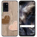Funda Gel Tpu para Oukitel C21 diseño Corazones Madera Dibujos