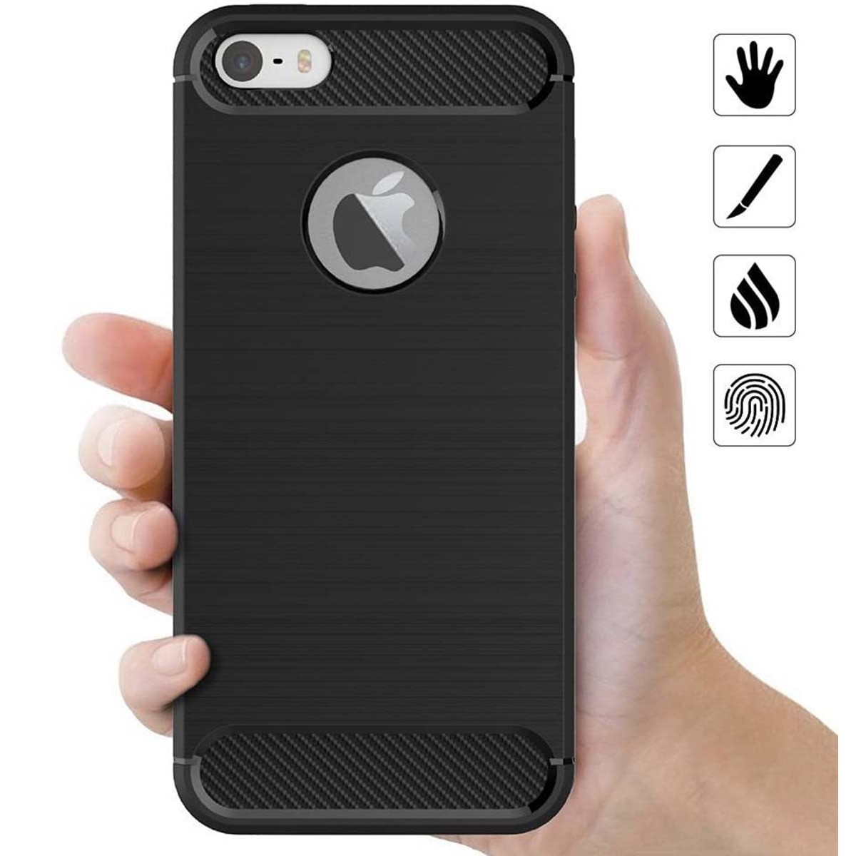 Funda Gel Tpu Tipo Carbon Negra para Iphone 5 / 5S / Se