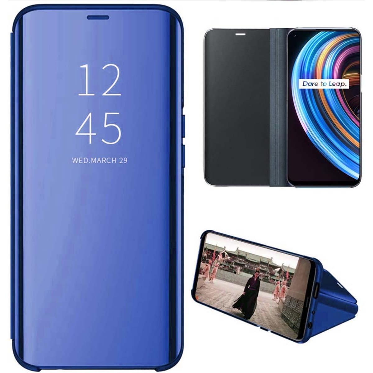 Funda Flip Cover Clear View para Realme 7 color Azul