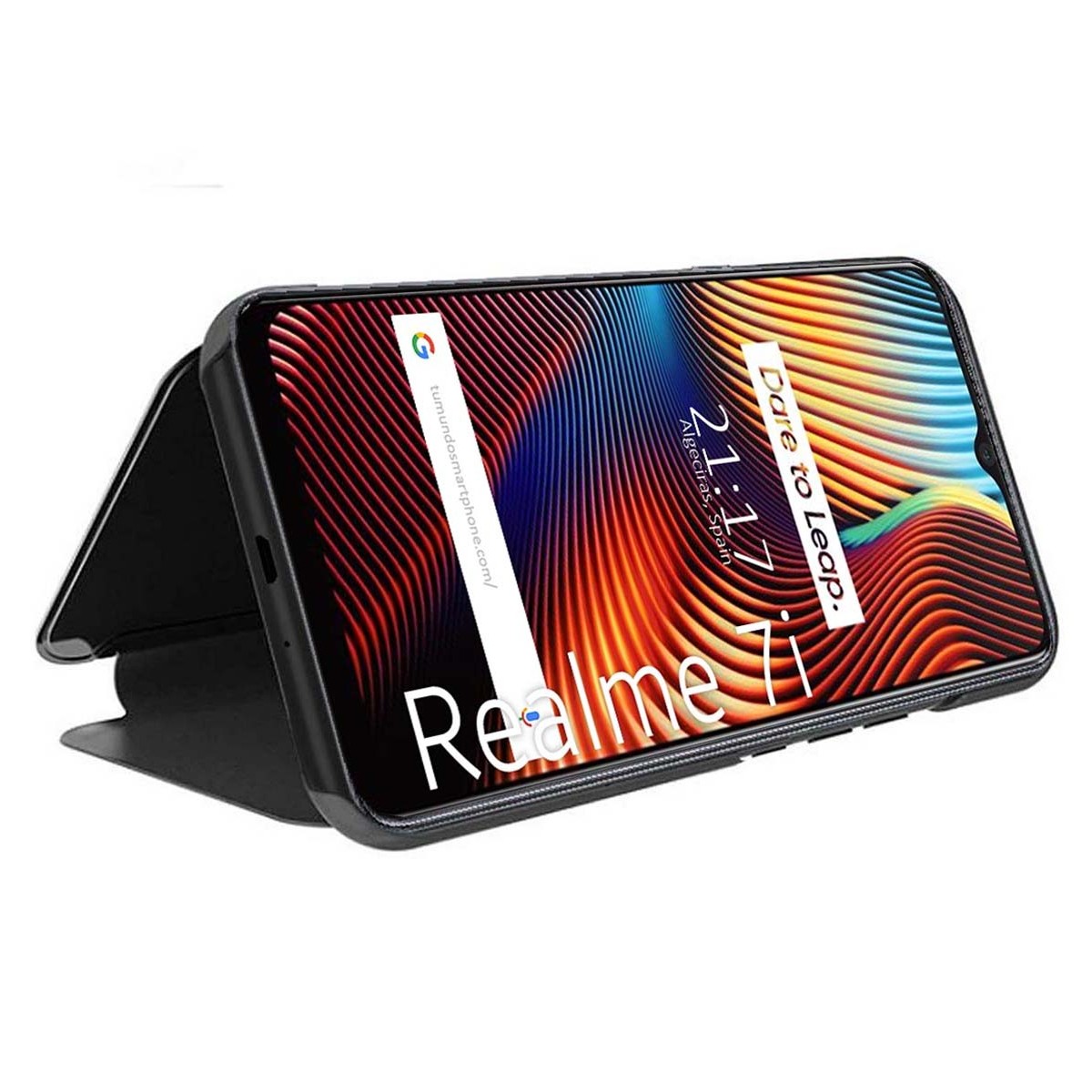 Funda Flip Cover Clear View para Realme 7i / Narzo 30A color Negra