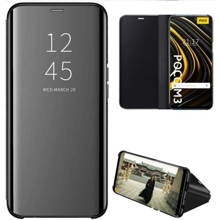 Funda Flip Cover Clear View para Xiaomi POCO M3 / Redmi 9T color Negra