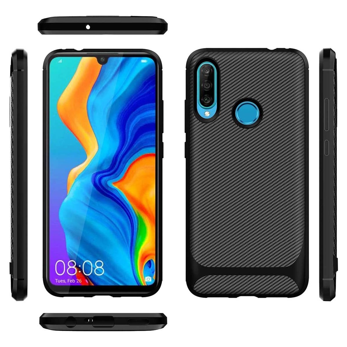 Funda Silicona Gel Tpu Nuevo Carbon Negra para Huawei P40 Lite