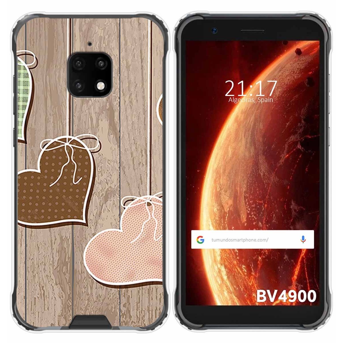 Funda Gel Tpu para Blackview BV4900 / BV4900 Pro diseño Corazones Madera Dibujos