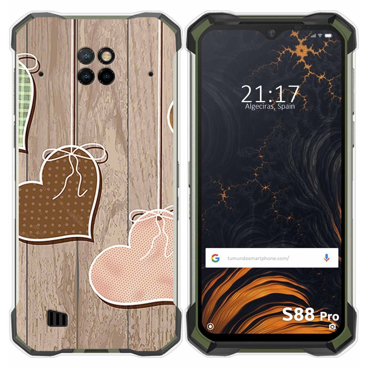 Funda Gel Tpu para Doogee S88 diseño Corazones Madera Dibujos