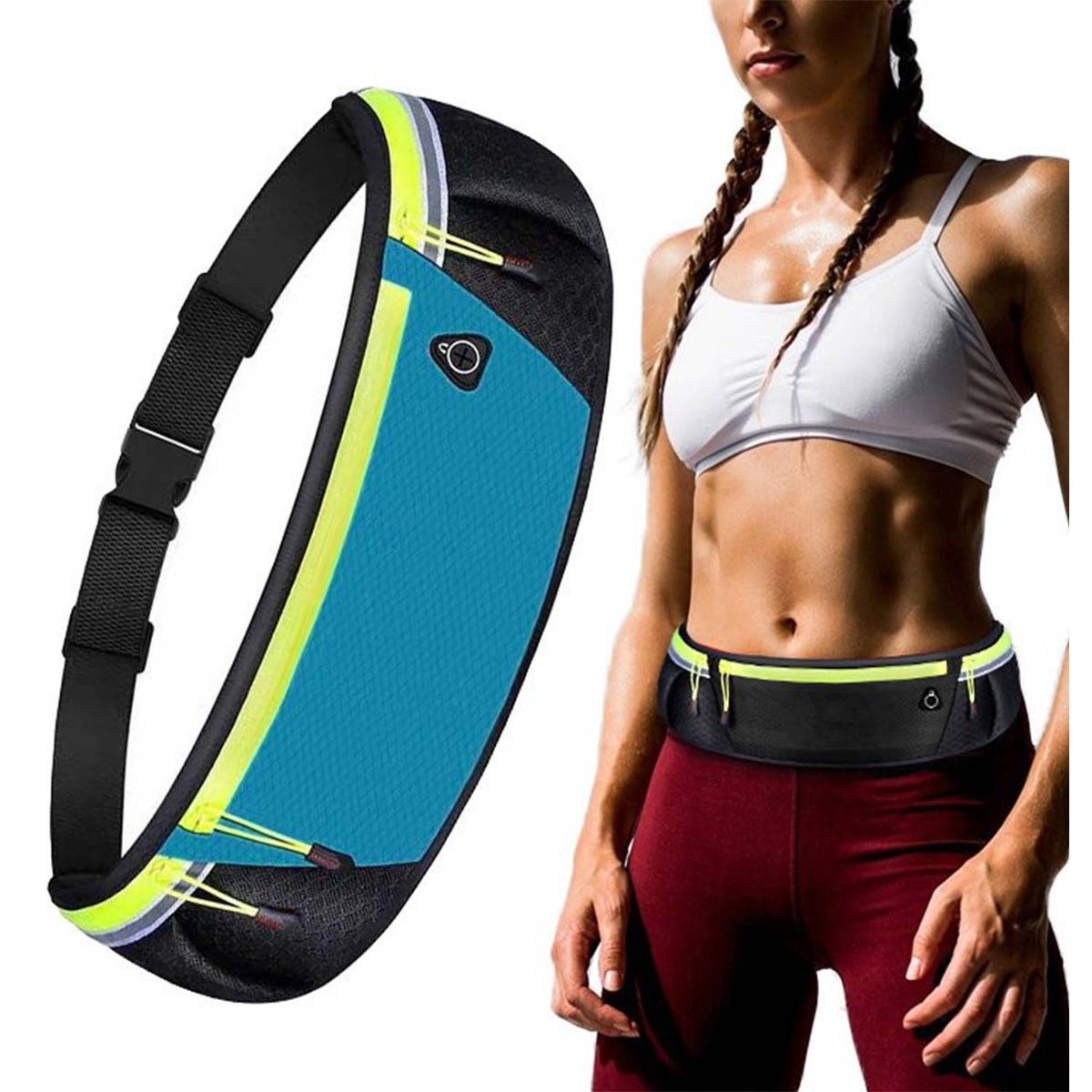 Cinturon Riñonera Reflectante para Correr Color Azul / Negro