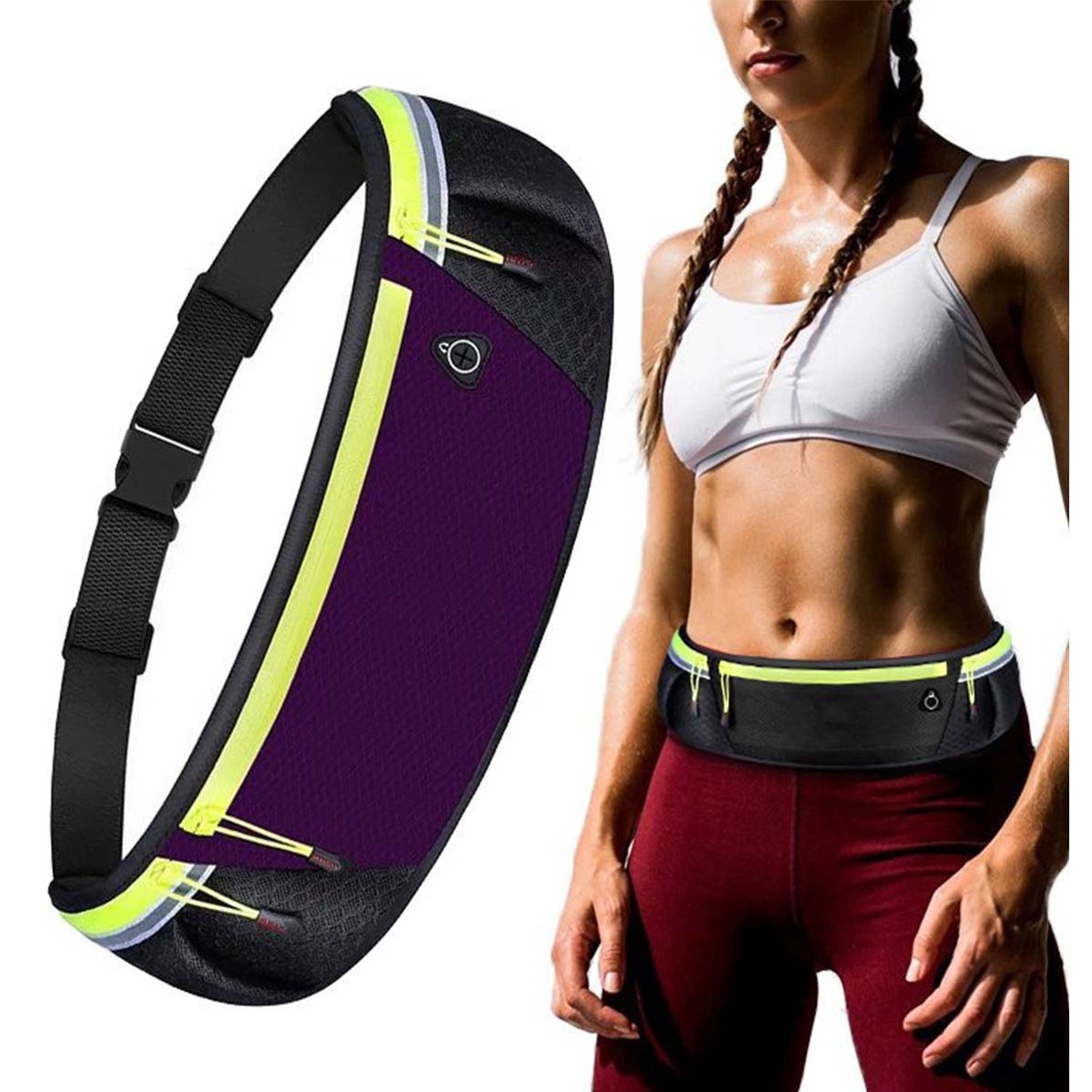 Cinturon Riñonera Reflectante para Correr Color Morado / Negro