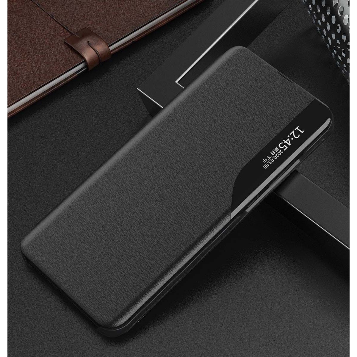 Funda Libro Soporte Magnética Eco Piel con Ventana para Xiaomi Redmi 9A / 9AT Negra
