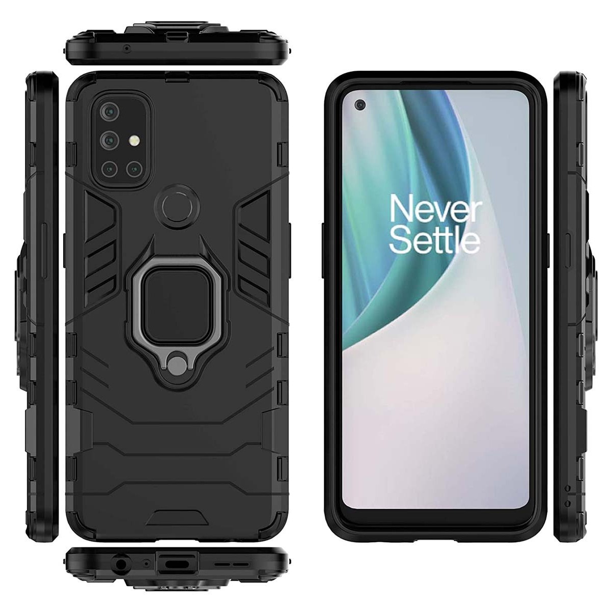 Funda Tough Armor con Anillo Giratorio Negra para OnePlus Nord N10 5G