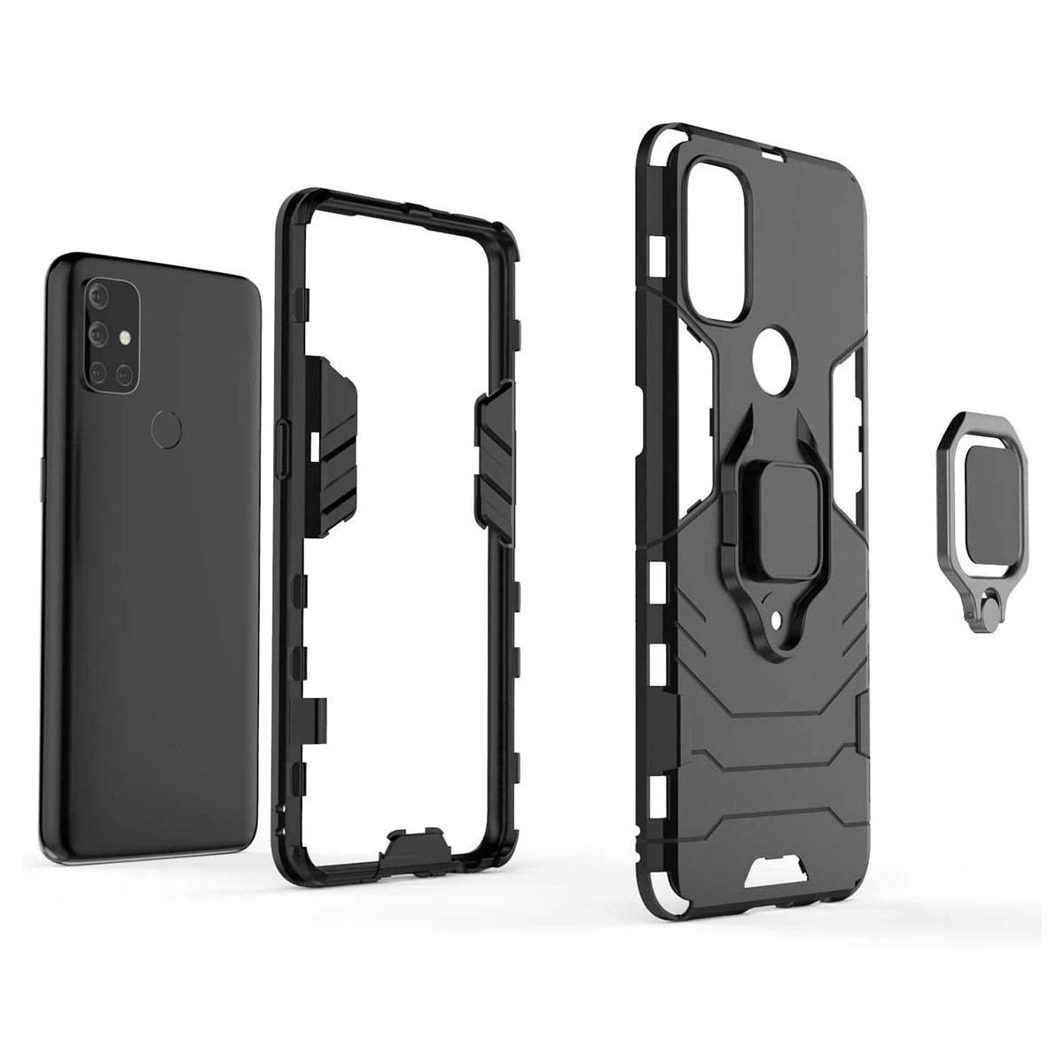 Funda Tough Armor con Anillo Giratorio Negra para OnePlus Nord N10 5G
