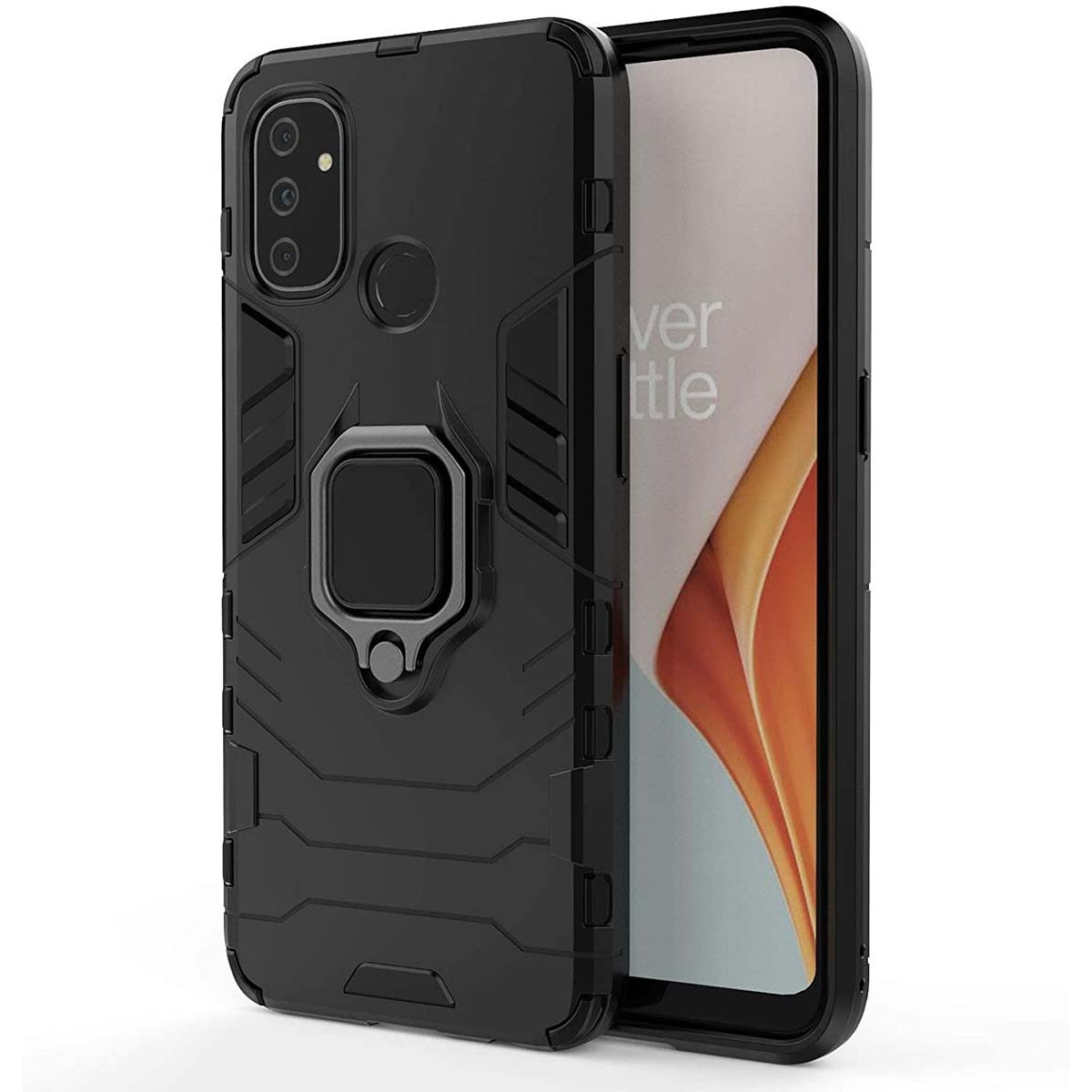 Funda Tough Armor con Anillo Giratorio Negra para OnePlus Nord N100