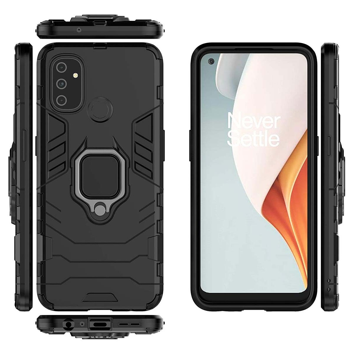 Funda Tough Armor con Anillo Giratorio Negra para OnePlus Nord N100