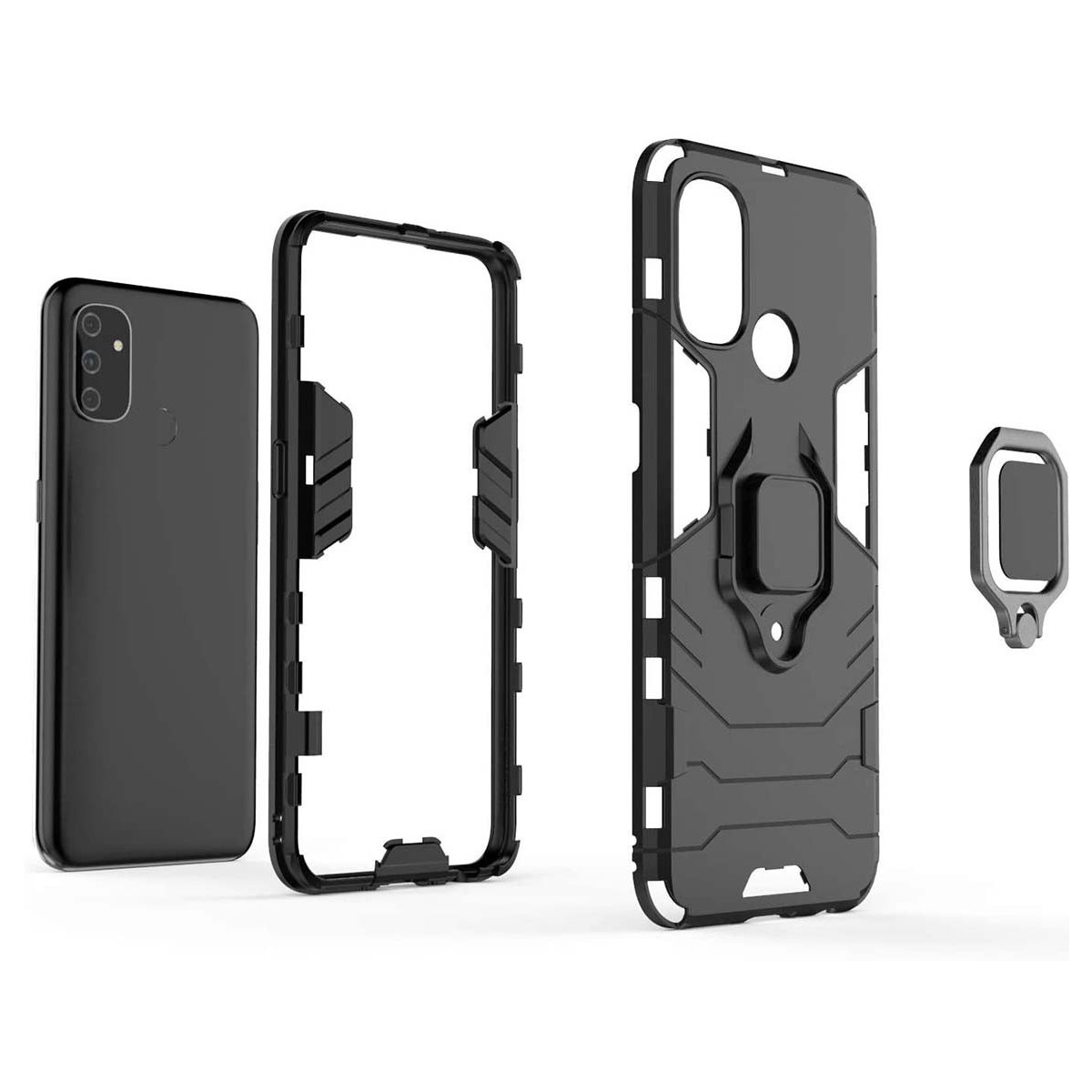 Funda Tough Armor con Anillo Giratorio Negra para OnePlus Nord N100