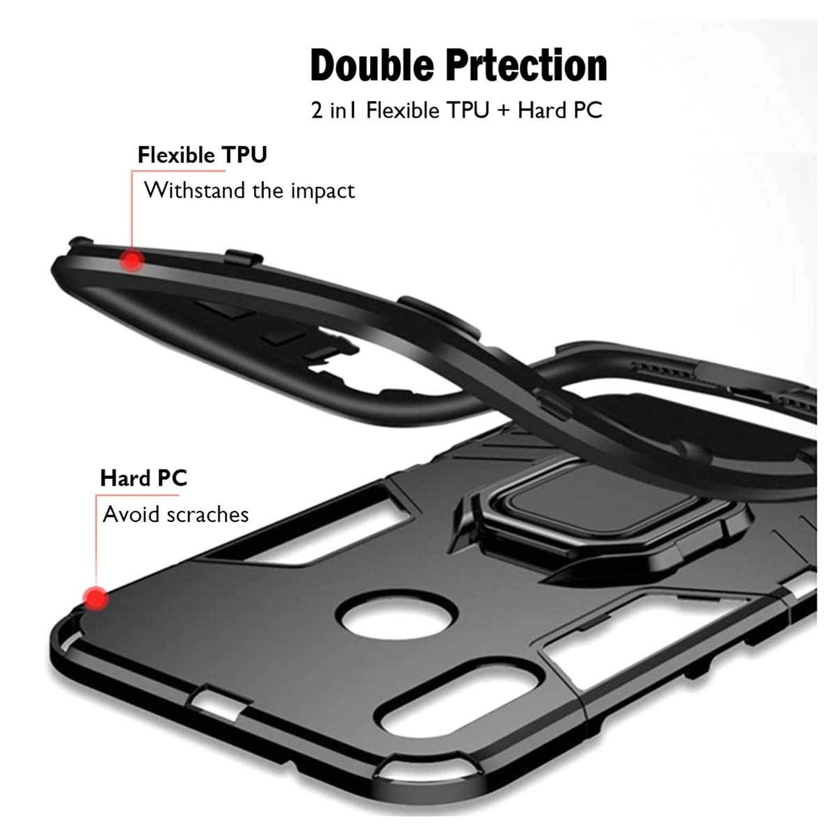 Funda Tough Armor con Anillo Giratorio Negra para OnePlus Nord N100