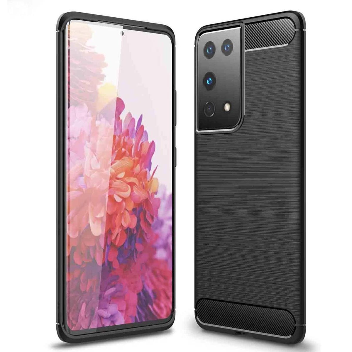 Funda Gel Tpu Tipo Carbon Negra para Samsung Galaxy S21 Ultra 5G