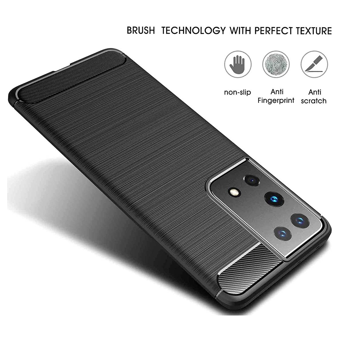 Funda Gel Tpu Tipo Carbon Negra para Samsung Galaxy S21 Ultra 5G