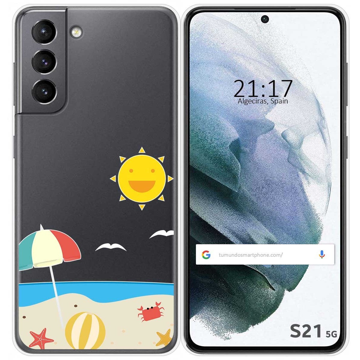 Funda Gel Transparente para Samsung Galaxy S21 5G diseño Playa Dibujos