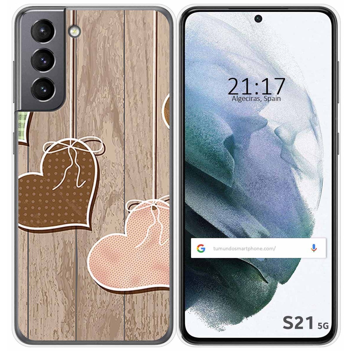 Funda Gel Tpu para Samsung Galaxy S21 5G diseño Corazones Madera Dibujos