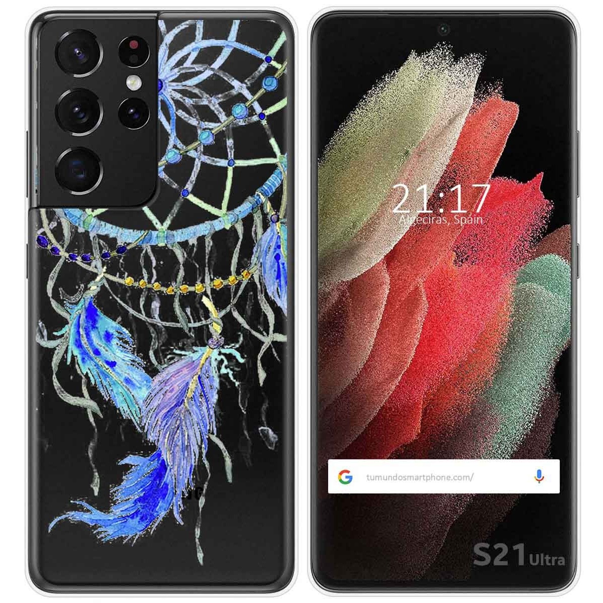 Funda Gel Transparente para Samsung Galaxy S21 Ultra 5G diseño Plumas Dibujos