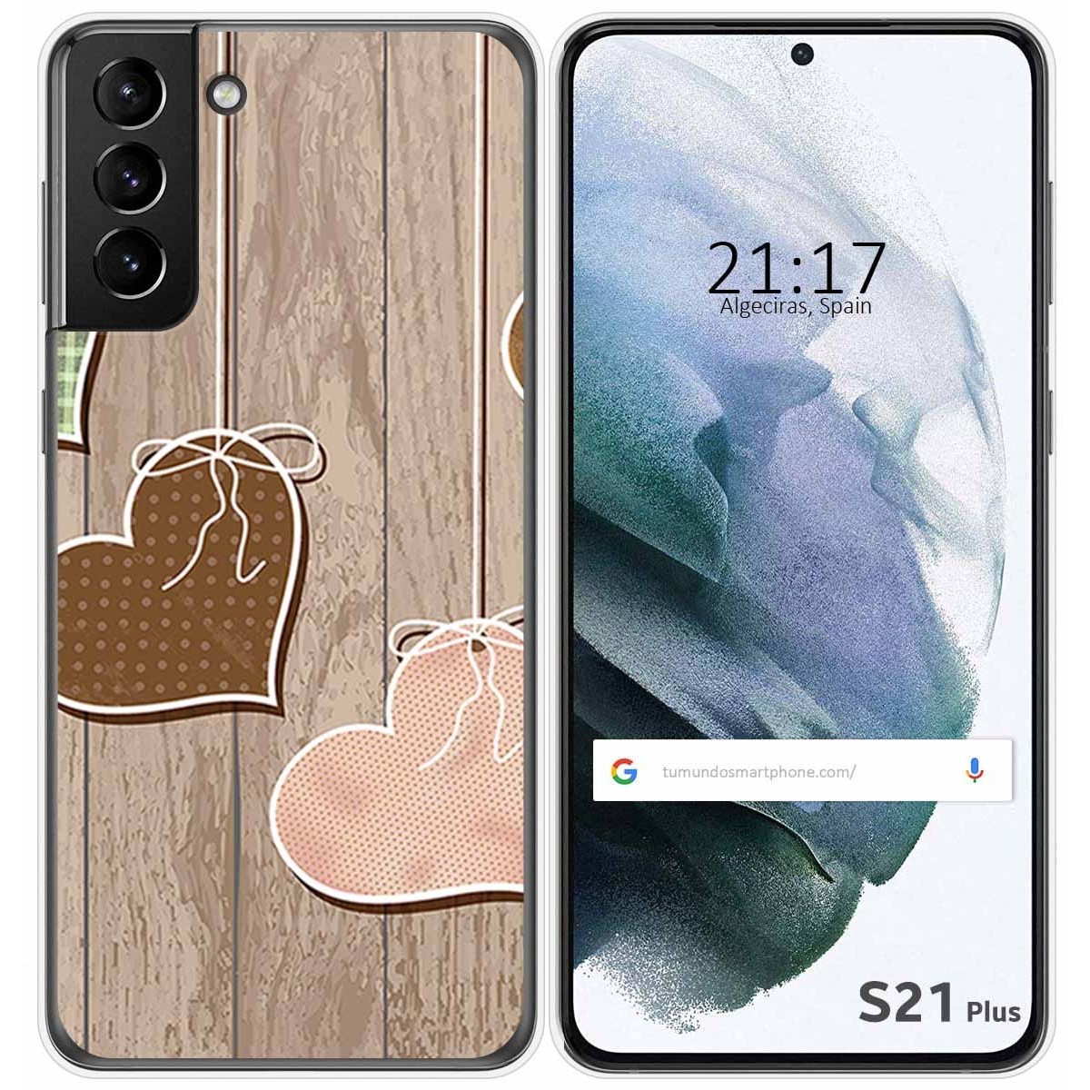 Funda Gel Tpu para Samsung Galaxy S21+ Plus 5G diseño Corazones Madera Dibujos