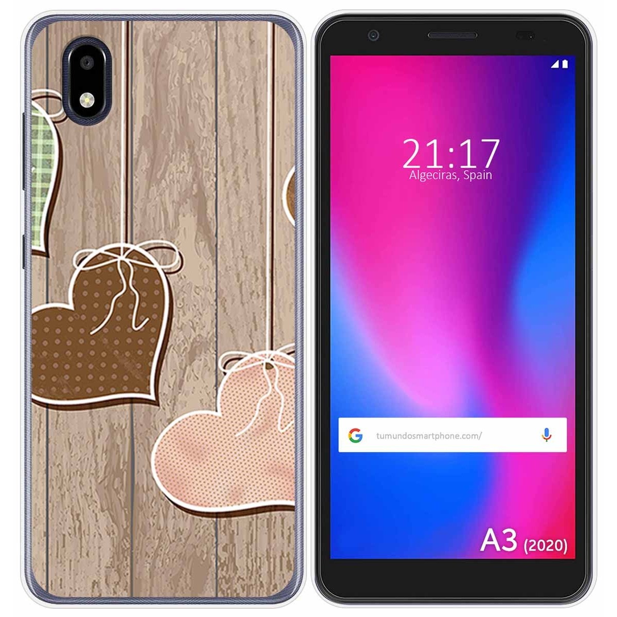 Funda Gel Tpu para ZTE Blade A3 2020 diseño Corazones Madera Dibujos