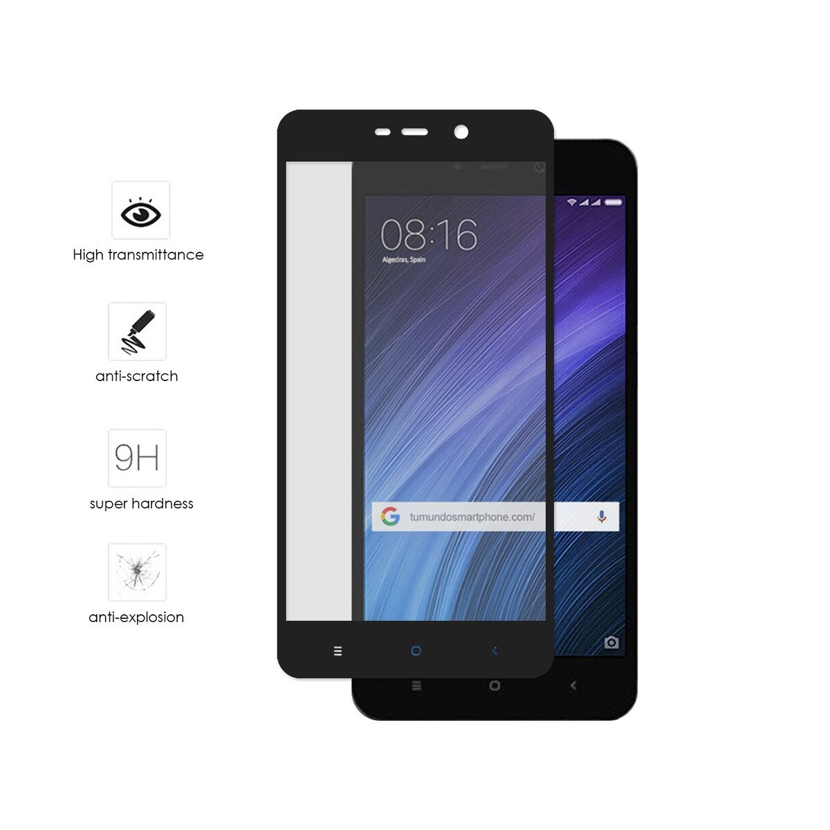 Protector Cristal Templado Frontal Completo Negro para Xiaomi Redmi 4A Vidrio