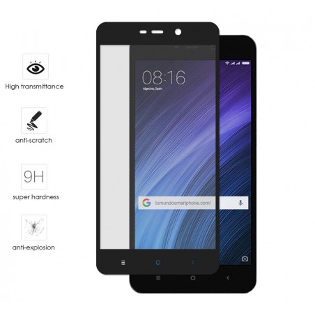 Protector Cristal Templado Frontal Completo Negro para Xiaomi Redmi 4A Vidrio