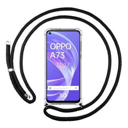 Funda Colgante Transparente para Oppo A73 5G con Cordon Negro