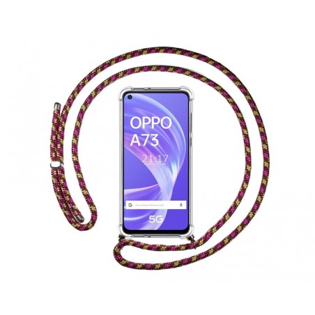 Funda Colgante Transparente para Oppo A73 5G con Cordon Rosa / Dorado