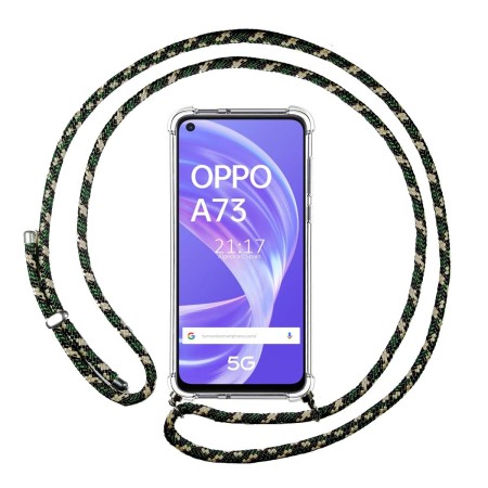 Funda Colgante Transparente para Oppo A73 5G con Cordon Verde / Dorado