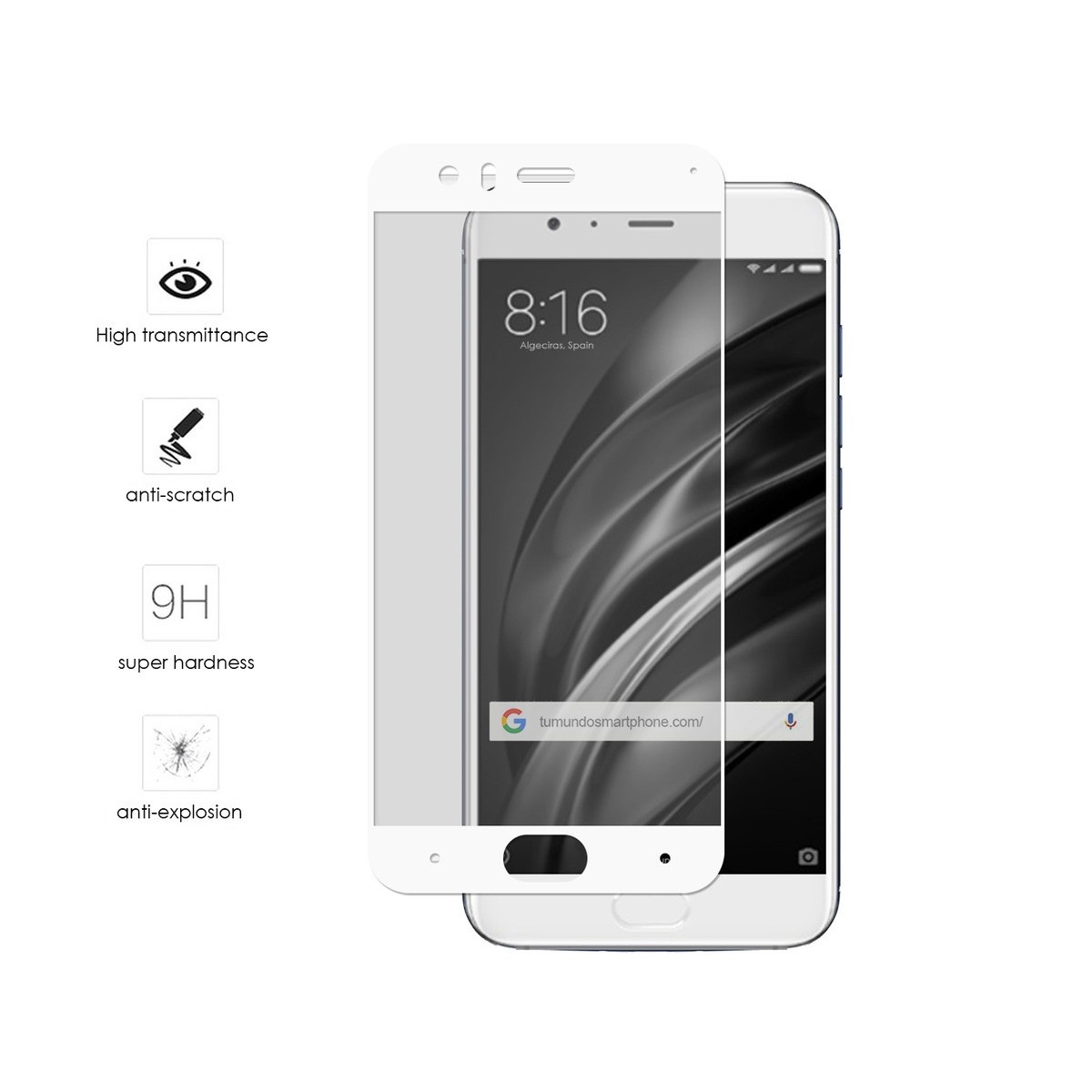 Protector Cristal Templado Frontal Completo Blanco  para Xiaomi Mi6 Vidrio