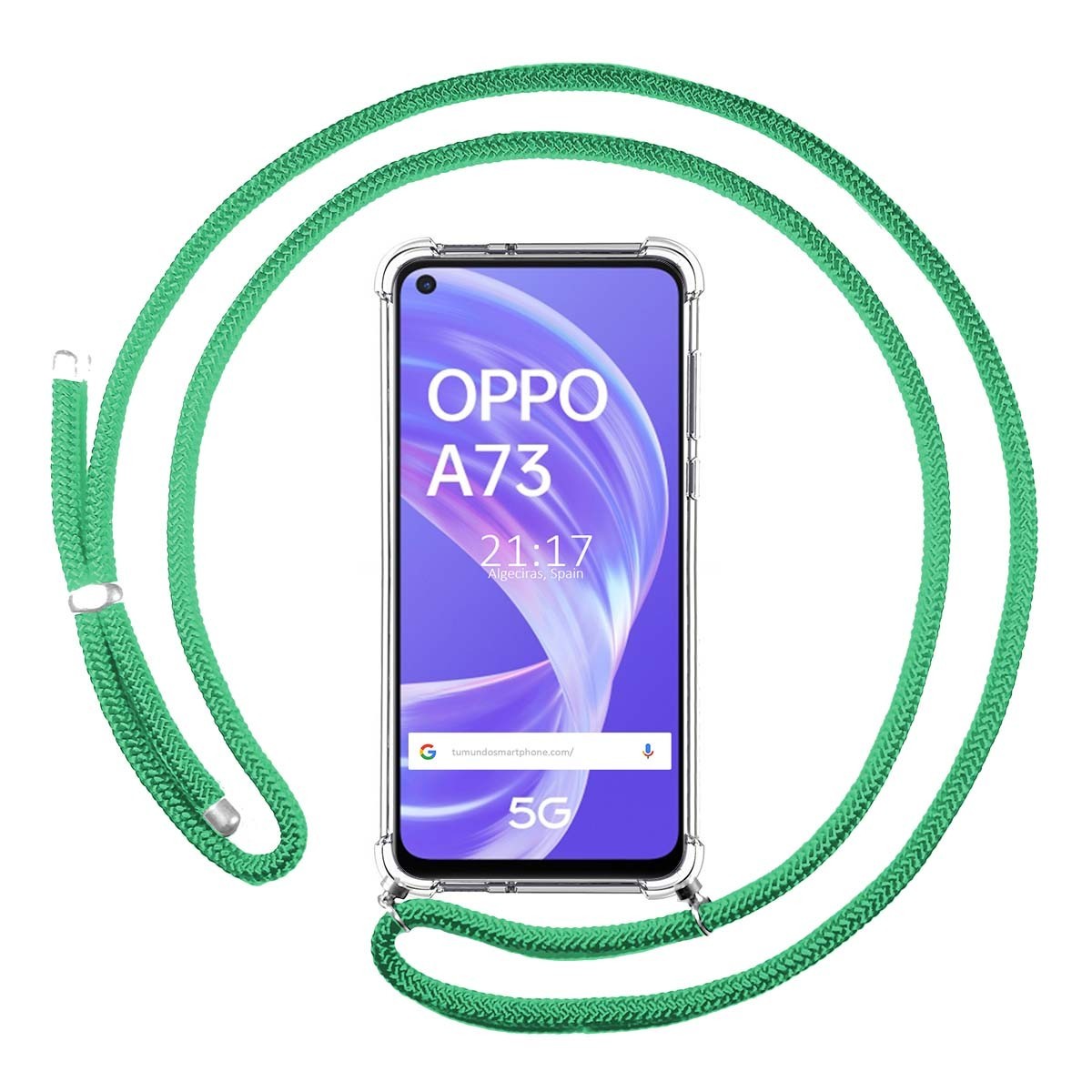 Funda Colgante Transparente para Oppo A73 5G con Cordon Verde Agua